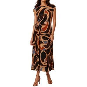 House of Harlow Satin Slip Maxi Dress Abstract Print Cut Out Sleeveless Midi